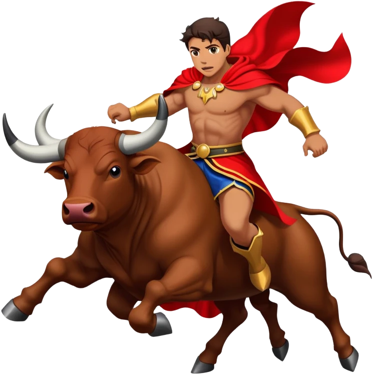 Matador with a red cape facing a charging bull emoji