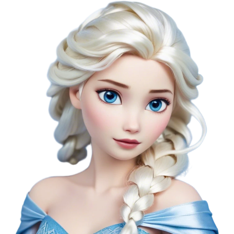 Cinematic Realistic Elsa Portrait, depicted with lifelike skin texture, soft natural lighting, and intricately detailed platinum blonde hair styled elegantly. Her striking, expressive blue eyes exude confidence and grace, complemented by a serene and regal expression. She is dressed in her signature icy attire, with shimmering fabric textures and delicate folds that catch the light beautifully. The portrait features a soft, enchanting glow with a cool, radiant finish, capturing the essence of timeless elegance in a realistic and painterly style, evoking a sense of depth and authenticity. emoji
