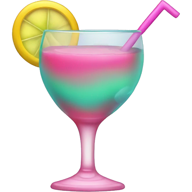 Bluish green cocktail with pink and yellow emoji