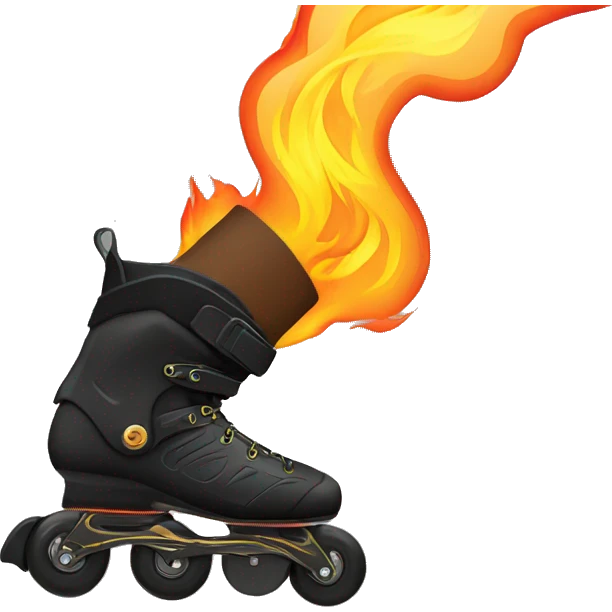 a black inline rollerblade on the road with the wheels on fire emoji