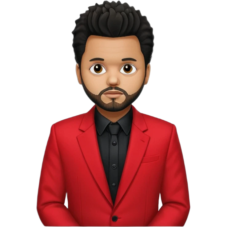 The Weeknd with black shirt, red suit jacket emoji