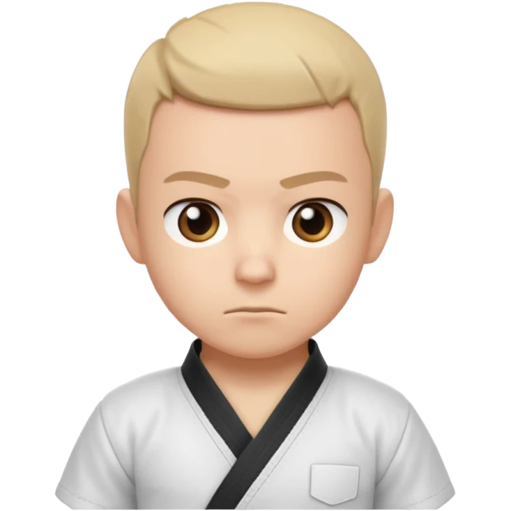 cute martial arts coach portrait, head and shoulders only, gi uniform collar, black belt detail, serious but friendly face, 3D cartoon, mobile game icon style, clean background, no text, no watermark
 emoji