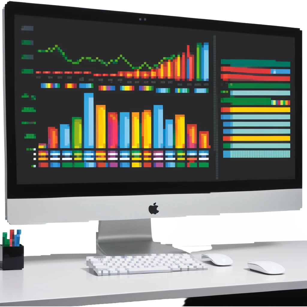 iMac computer with colorful bar charts on the screen emoji