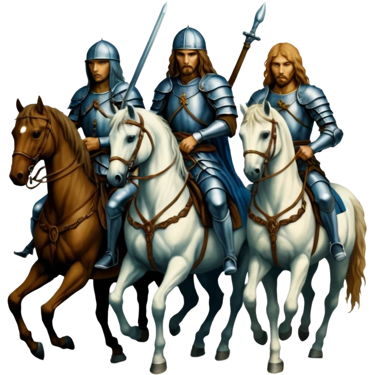cinematic ultra HD, mysterios style, oil paint - The Four Horsemen of the Apocalypse, based on a graphic by Albrecht Dürer emoji