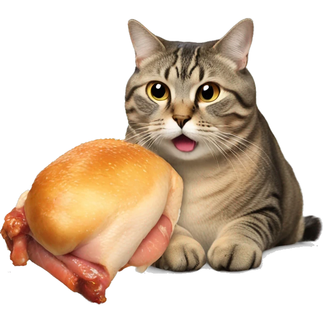 Fat Cat eating a iridescent chicken leg emoji
