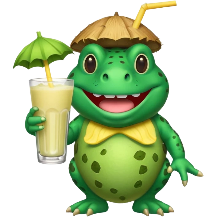 bufo green cartoon meme drinking a pina colada emoji