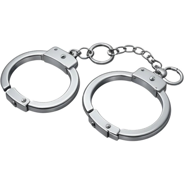A pair of elegant handcuffs emoji made of silver chrome, smooth rounded design, glossy metallic reflections, luxury fetish aesthetic, minimal iOS emoji style, centered, clean white background emoji