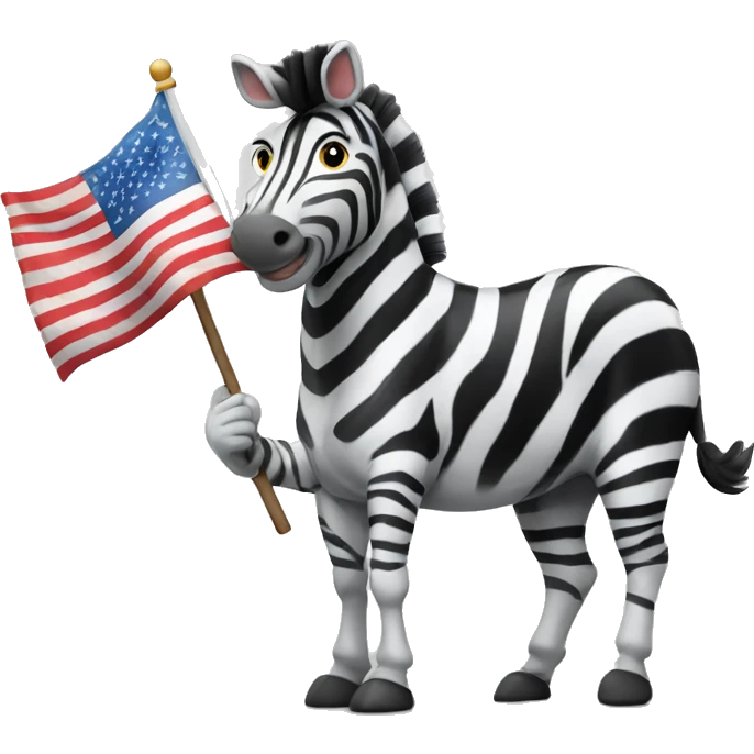 A zebra proudly waving a flag with a smile, representing unity or victory emoji