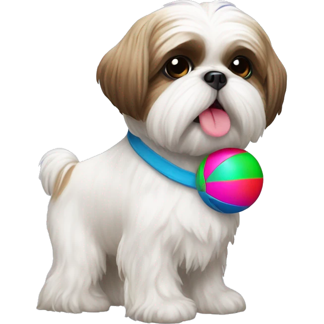 Shih tzu with colorful toy ball emoji