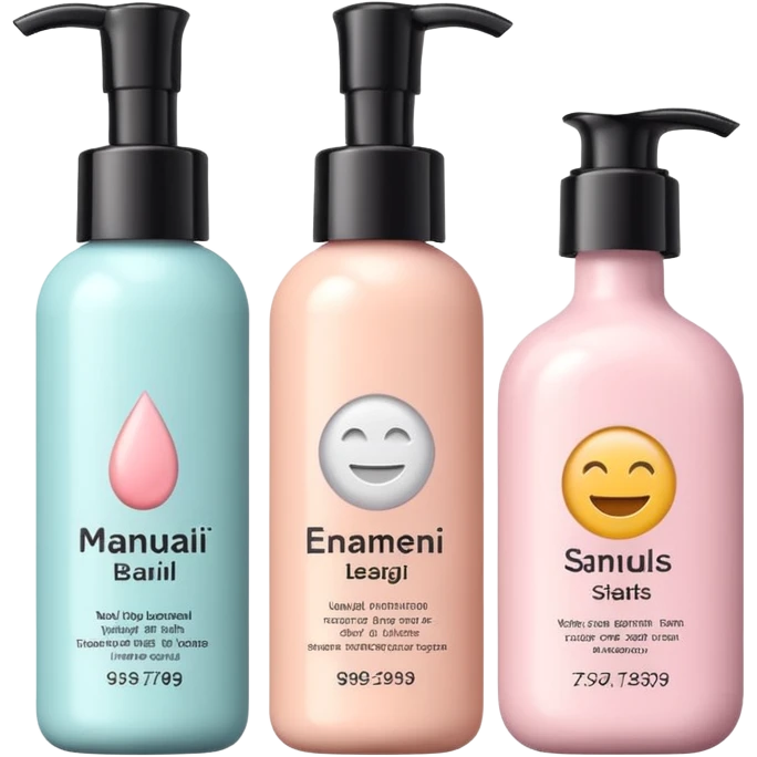 emoji of three different beauty products, with brand labels, minimalistic but luxury design (realistic), pastel colors emoji