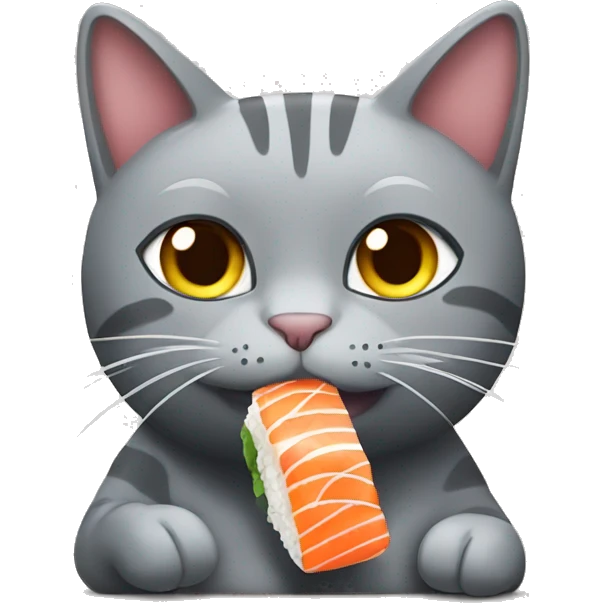 Grey cat eating sushi emoji