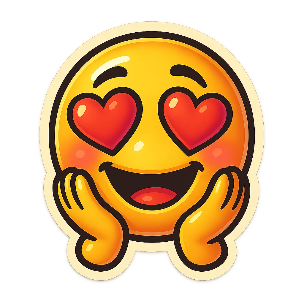A face displaying an admiration emotion. The sticker should have a transparent background with a clear outline. Ensure the sticker is neatly composed and does not extend beyond the edges. emoji