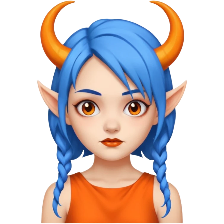 blue hair girl with evil horns and orange dress emoji