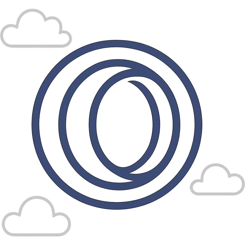 Opera GX logo, very simple flat color clip art style, minimal, using more of the lightest blue from the palette, no text emoji