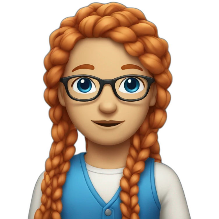 Red head with blue eyes long hair glasses and two braids emoji