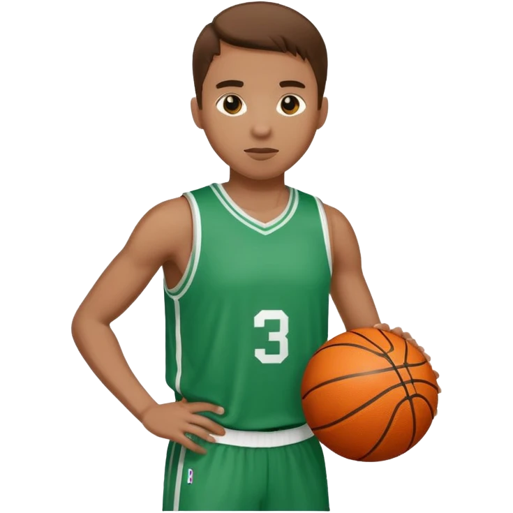 jugador de básquet con pelota y uniforme blanco y verde emoji