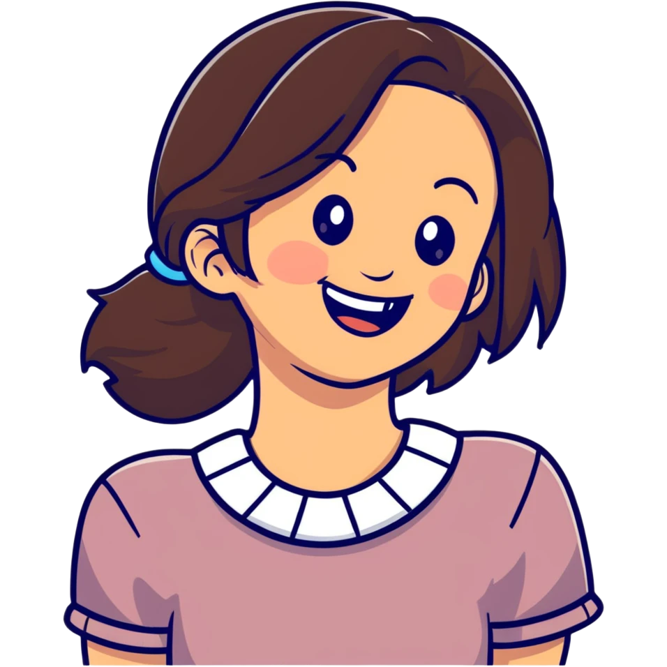 brunette girl holding neck while laughing emoji