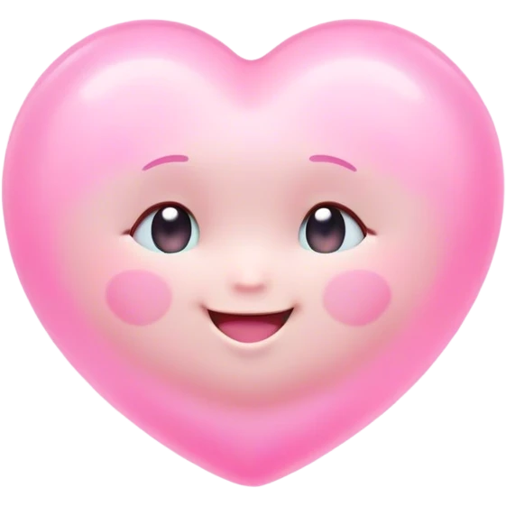 Cinematic floating soft heart, chubby round edges, pastel pink glow, tiny smiling face, surrounded by dreamy sparkles, gentle and loving. emoji