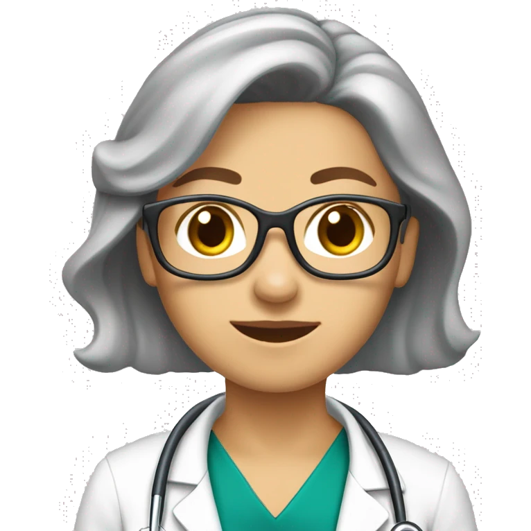 Doctora piel blanca, castaña, pelo liso largo y parada emoji