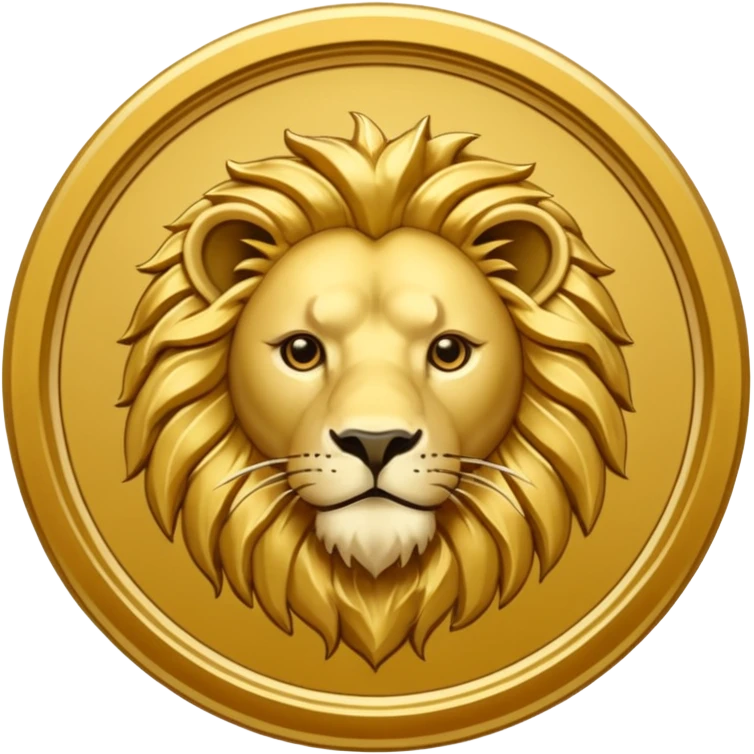 Fais un emoji de pièce d'or ronde avec l'inscription "F" dessus et un lion très détaillé gravé sur la pièce. Le F et le lion doivent être très lisible ainsi que les détails autour de la pièce.Le lion doit être gravé et en 2D il doit pas ressortir, il doit être subtile, le F doit être très visible emoji