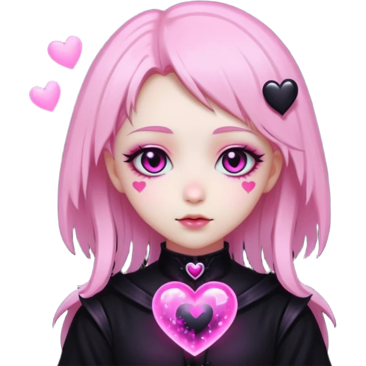 goth sakura black heart with glowing pink outline and magical sparkles emoji