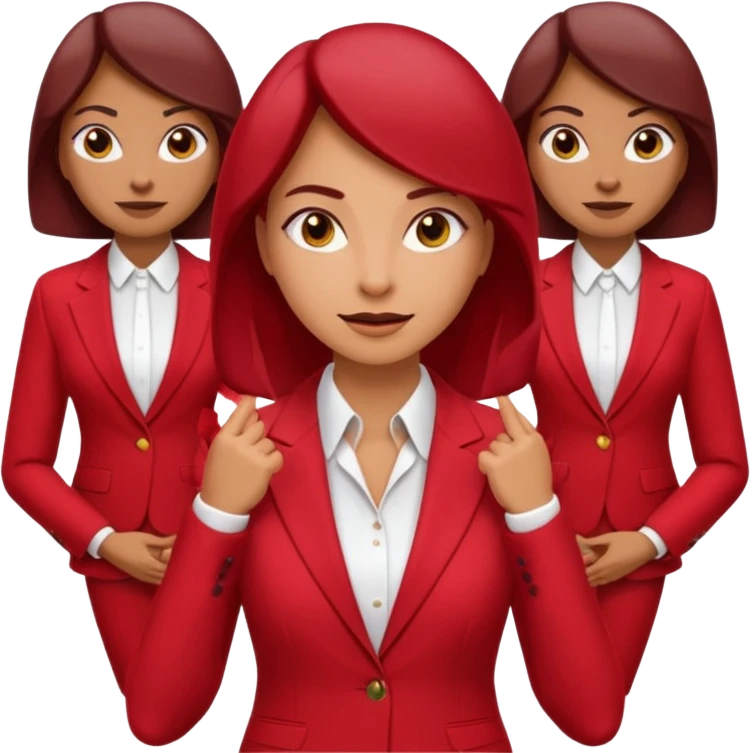 Нужно создать эмоджи пак для фрилансера в цветовой гамме красный, белый и марсала (бардово-фиолетовый). Чтобы все эмодзи были в одном стиле. Желательно деловая девушка в красном костюме  emoji