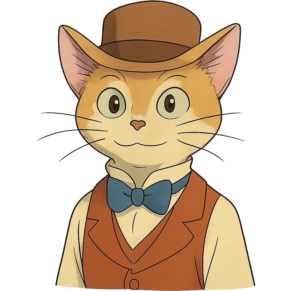 ghibli style cat in a hat emoji