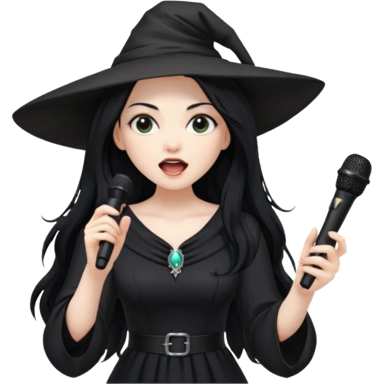 Witch singing with micro, half body emoji