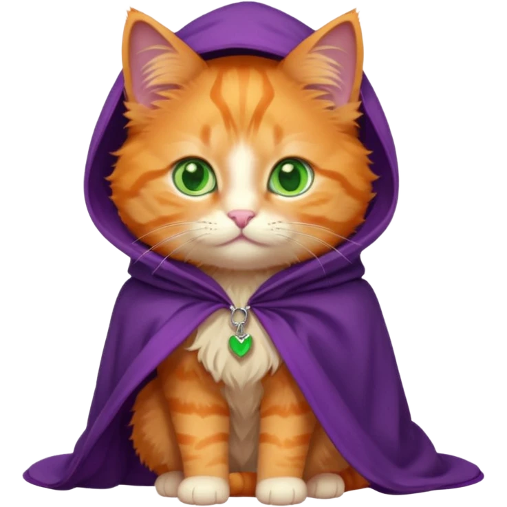 baby orange cat green eyes, in purple cloak emoji