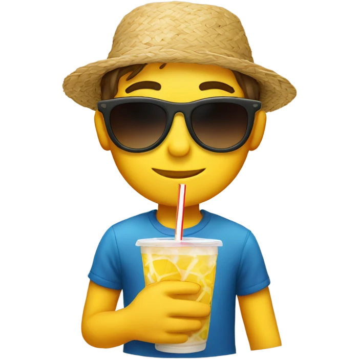 boy with sunglasses and straw in drink emoji