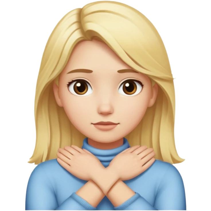 Girl with blonde hair with two hands crossed around her neck  emoji