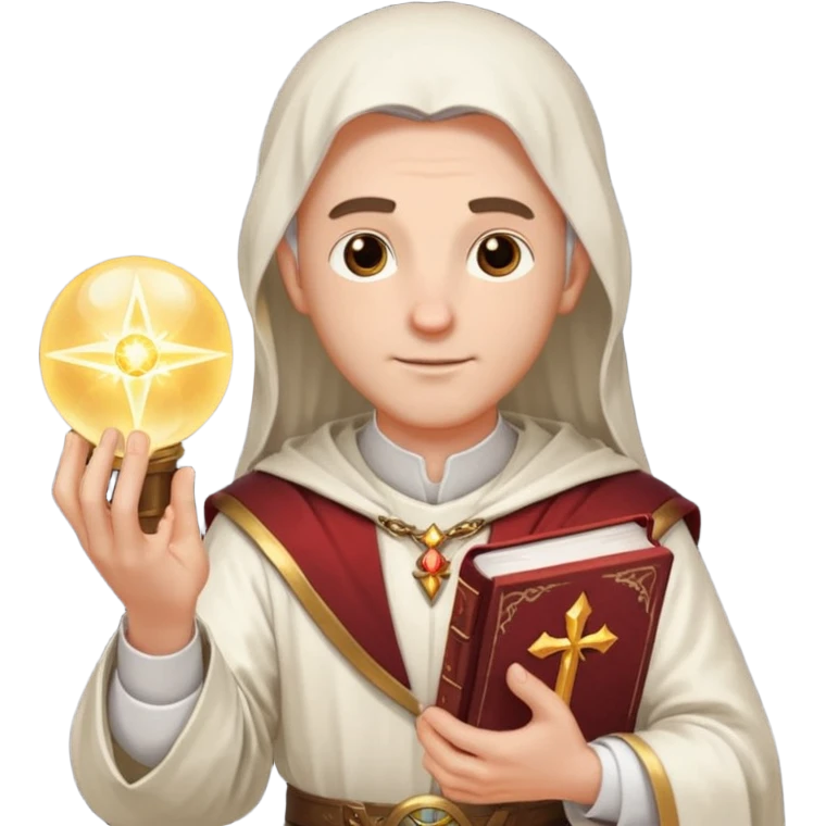 dnd cleric holding a holy book in one hand and having a ball of light in the other emoji
