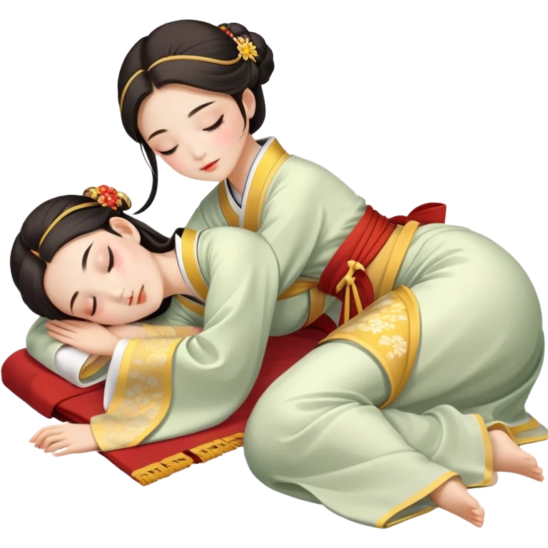 Beautiful girl in Hanfu lying on the ground sleeping emoji