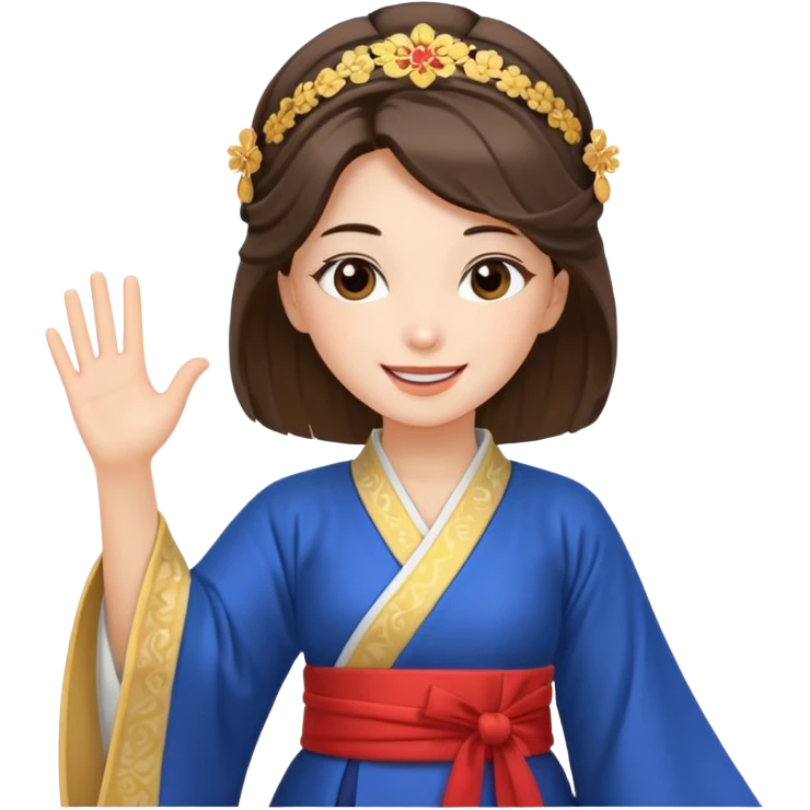 sexy european girl in hanfu clothes waving to greet emoji