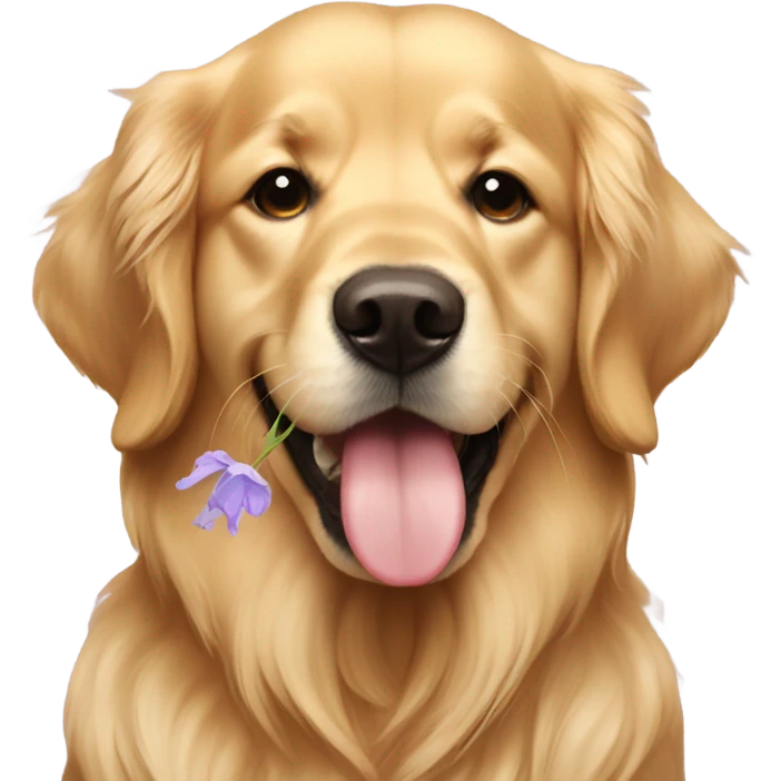Golden retriever flowers in mouth emoji