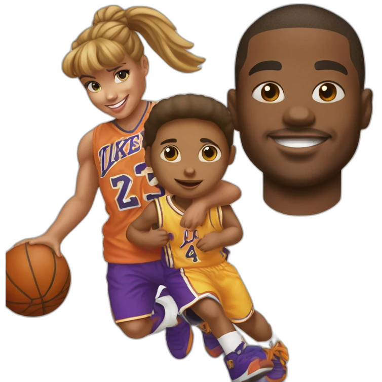 little girl with "Lisa" on his shirt playing basket with Mickael Jordan emoji