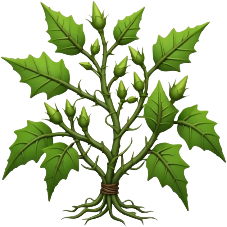 green vines with thorns sprouting design, 3D, extremely detailed, earthy color palette emoji