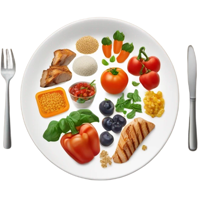 round white plate with healthy food emoji