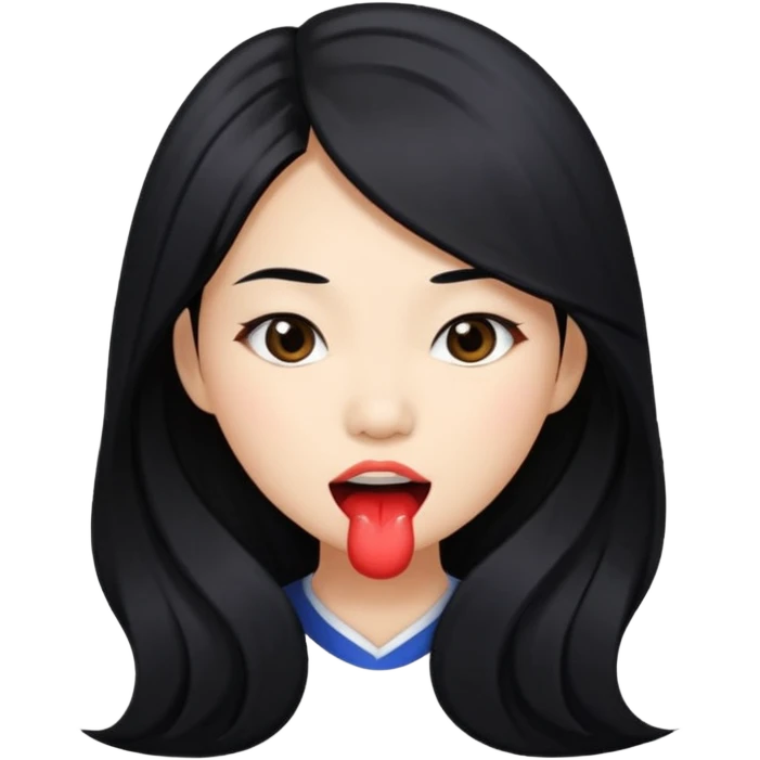 Beautiful Asian woman with long black hair biting her lip emoji