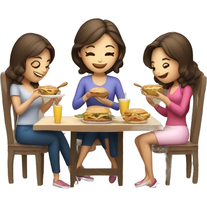 Mujer con amigas comiendo emoji