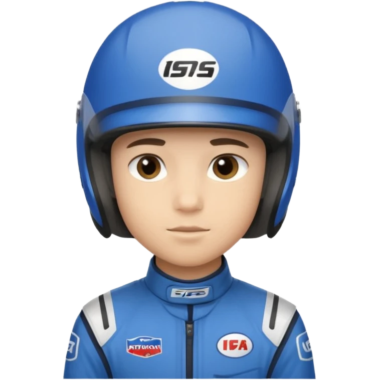 A light-skinned boy with short dark hair, wearing a blue racing helmet and an oval face with a neutral look. emoji