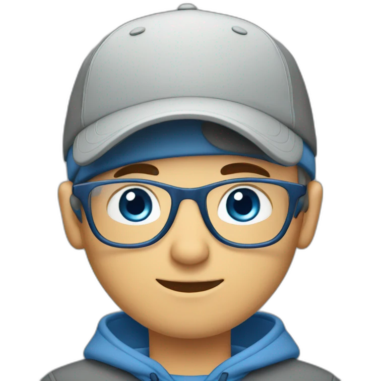 blue eyes guy with grey frames and grey blue cap emoji