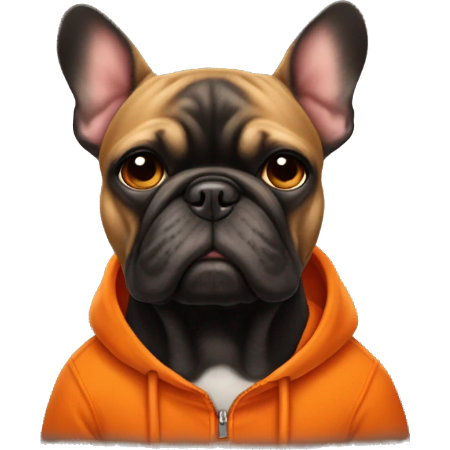 Black lil bouledogue wearing a orange sweat  emoji