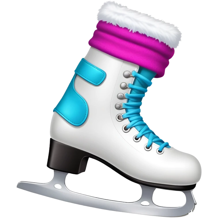 figure skating boot with colorful leg warmers pulled up over the skates emoji