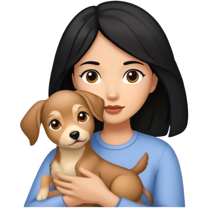 연갈색 강아지를 안고있는 검정머리여성 emoji