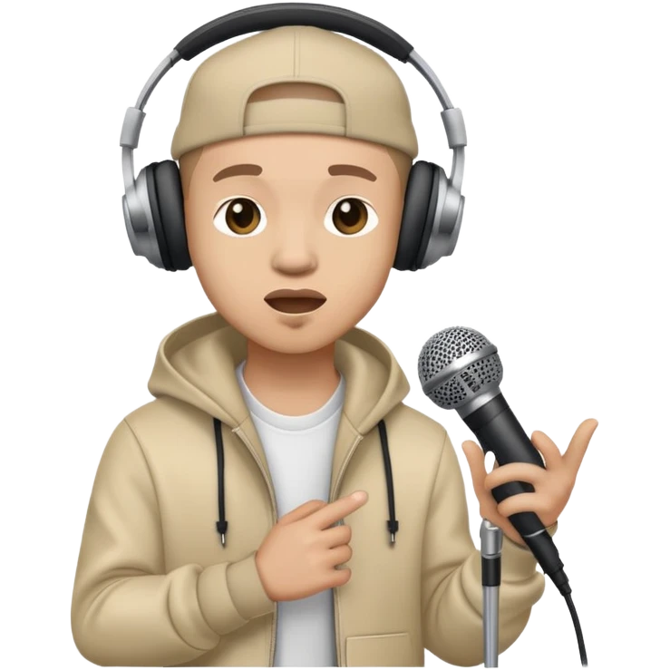 rapper singing with a microphone on a stand and wearing headphones emoji