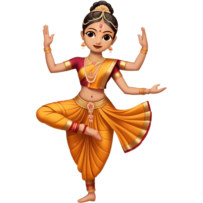 cinematic-realistic-bharatanatyam-dance-emoji,-depicted-as-an-elegant-classical-indian-dance-performance-with-graceful-poses,-intricate-costumes,-and-expressive-hand-gestures,-rendered-with-rich-textures-and-warm-dramatic-lighting, single dancer emoji