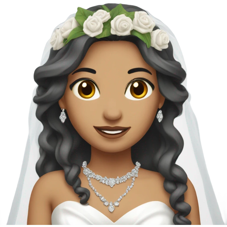 torso of a latina bride with long hair, silver jewelry and a bouquet emoji