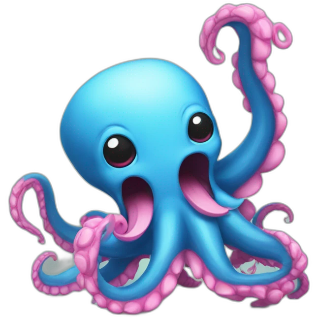 an adorable blue kraken fighting  has another pink kraken  adorable emoji