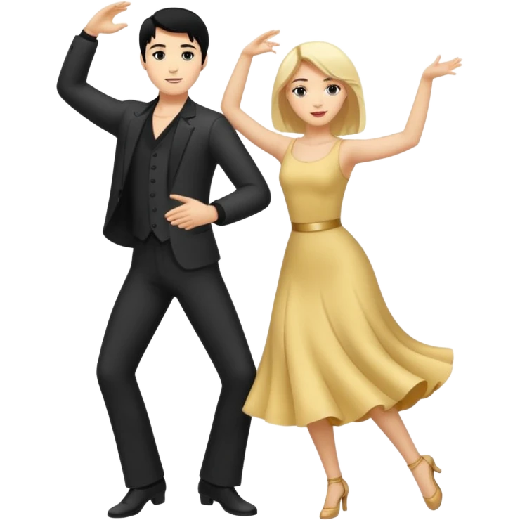 couple dancing full body man black hair woman blonde emoji